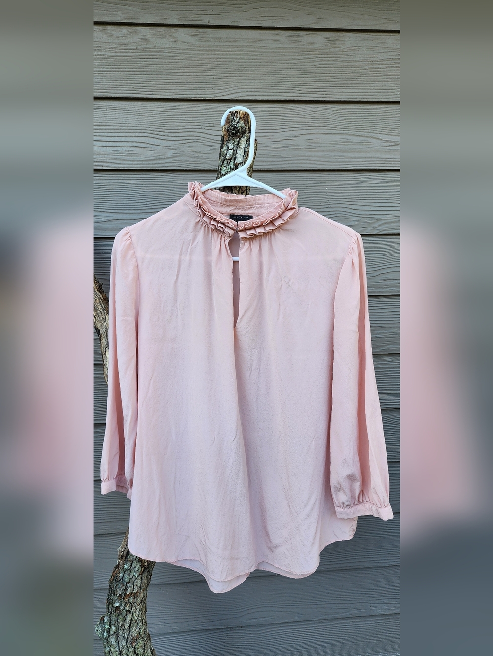Ann Taylor 100% Silk Pink Ruffle-Neck Blouse
